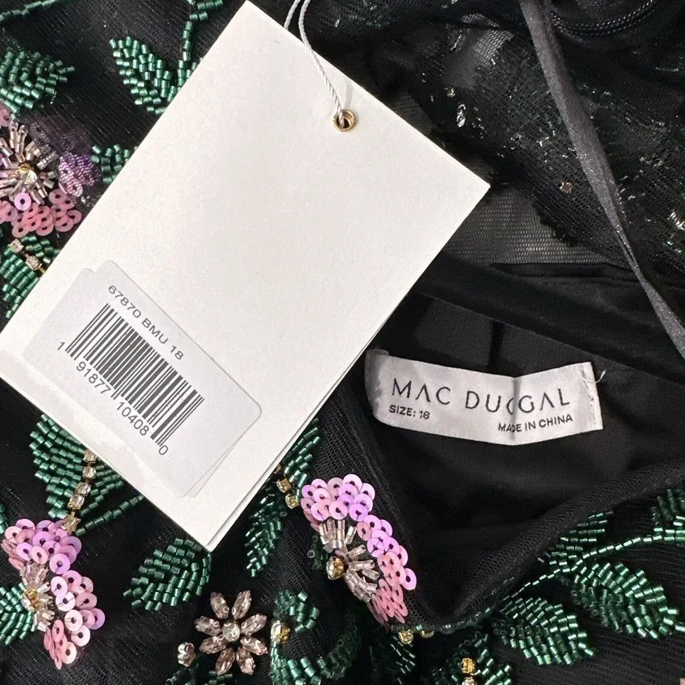 NWT $698 Mac Duggal [ 18 ]‎ Beaded Illusion High Neck Trumpet Gown Black #G1884 - Picture 7 of 16